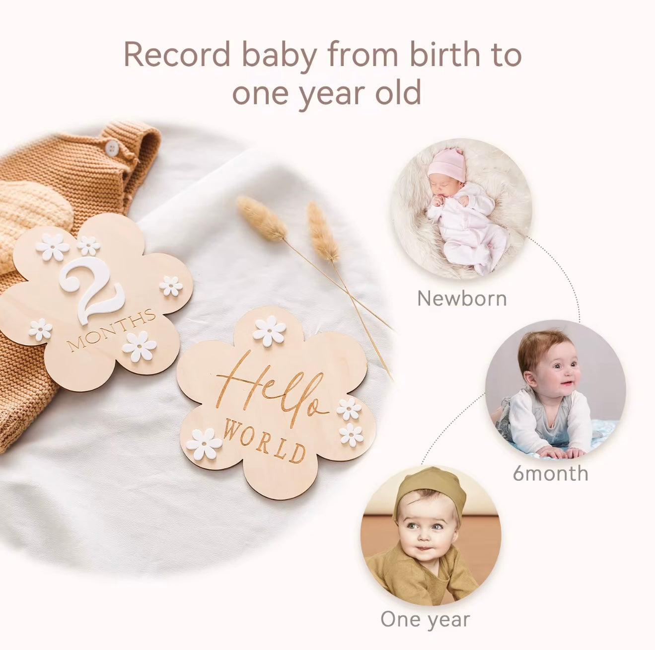 Set of Wooden flower Milestone Card