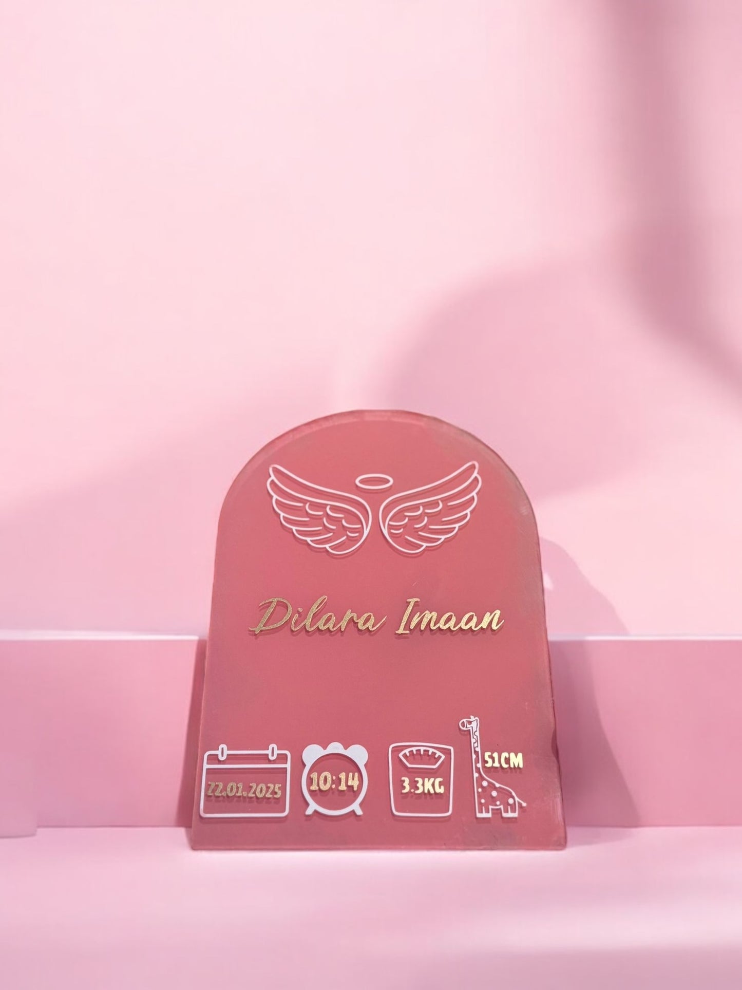 Personalised Baby Name Plaque with Birth Details & Stand