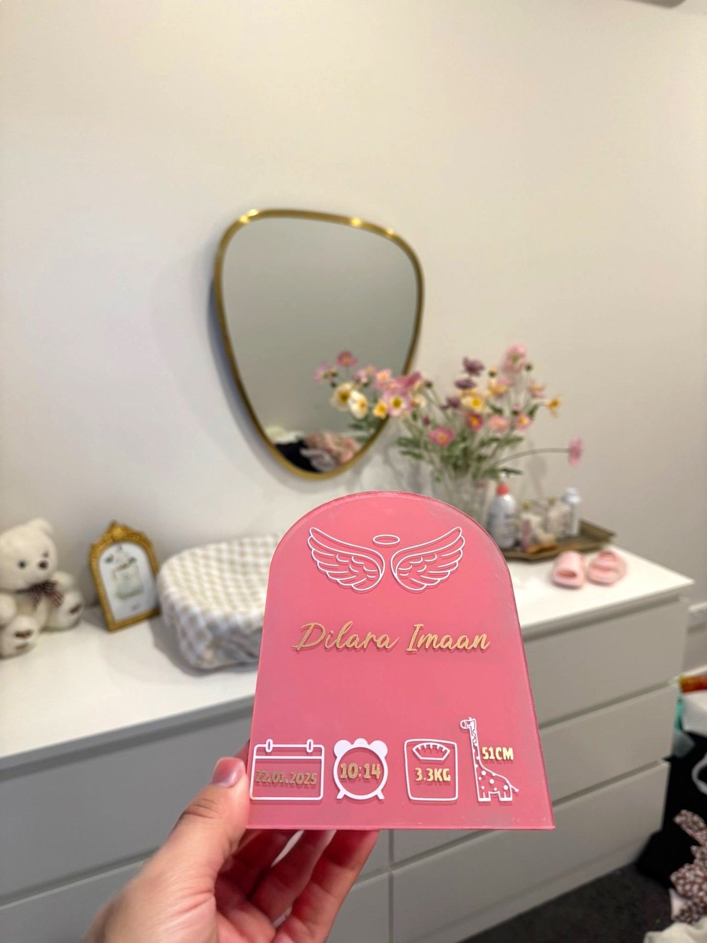 Personalised Baby Name Plaque with Birth Details & Stand