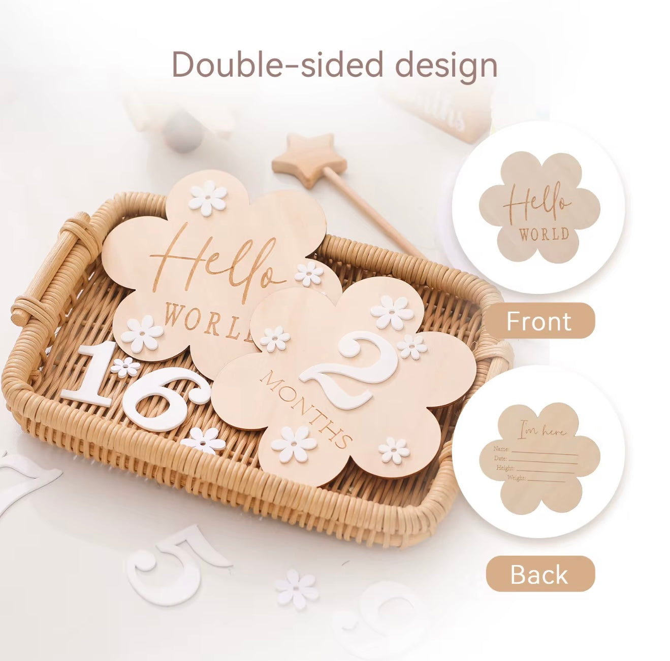 Set of Wooden flower Milestone Card