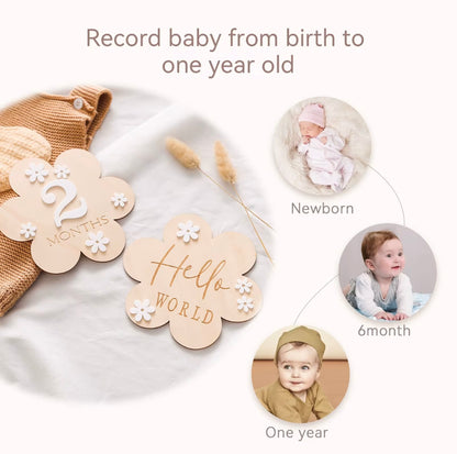 Set of Wooden flower Milestone Card