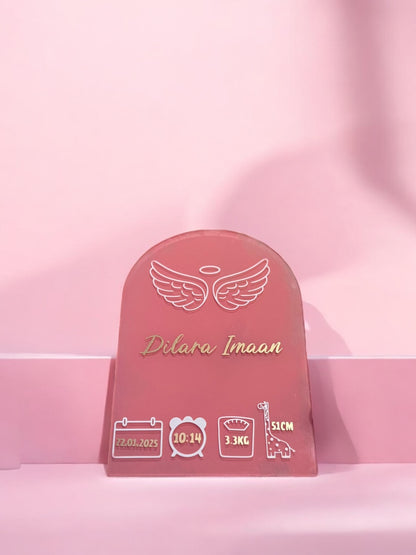 Personalised Baby Name Plaque with Birth Details & Stand